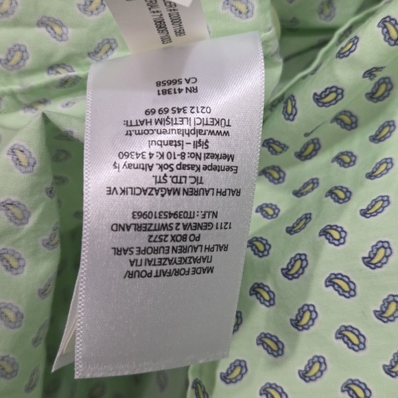 Ralph Lauren Shirt Mens Large Green Paisley Custom Fit‎ Button Down Long Sleeve - Picture 9 of 9